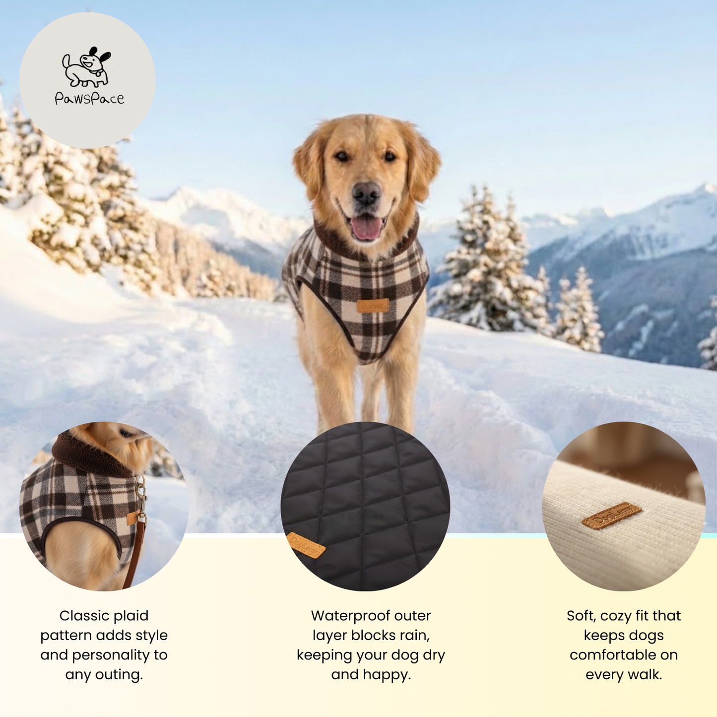Waterproof Reversible Plaid Dog Jacket